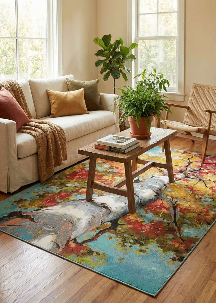 5' 3 x 8' Easy-Clean Botanical Indoor / Outdoor Rug