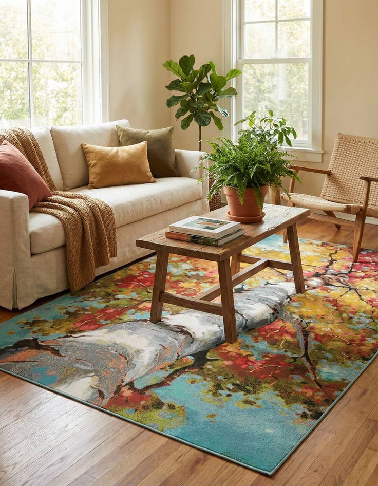 Detail image of  5' 3 x 8'  Washable Botanical Indoor / Outdoor Rug