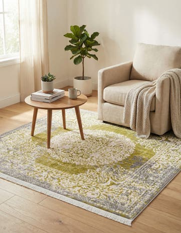 Light Green Modern Classical Square Rug