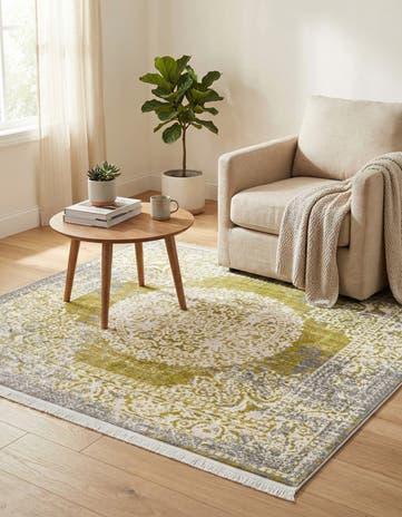 Light Green Modern Classical Square Rug