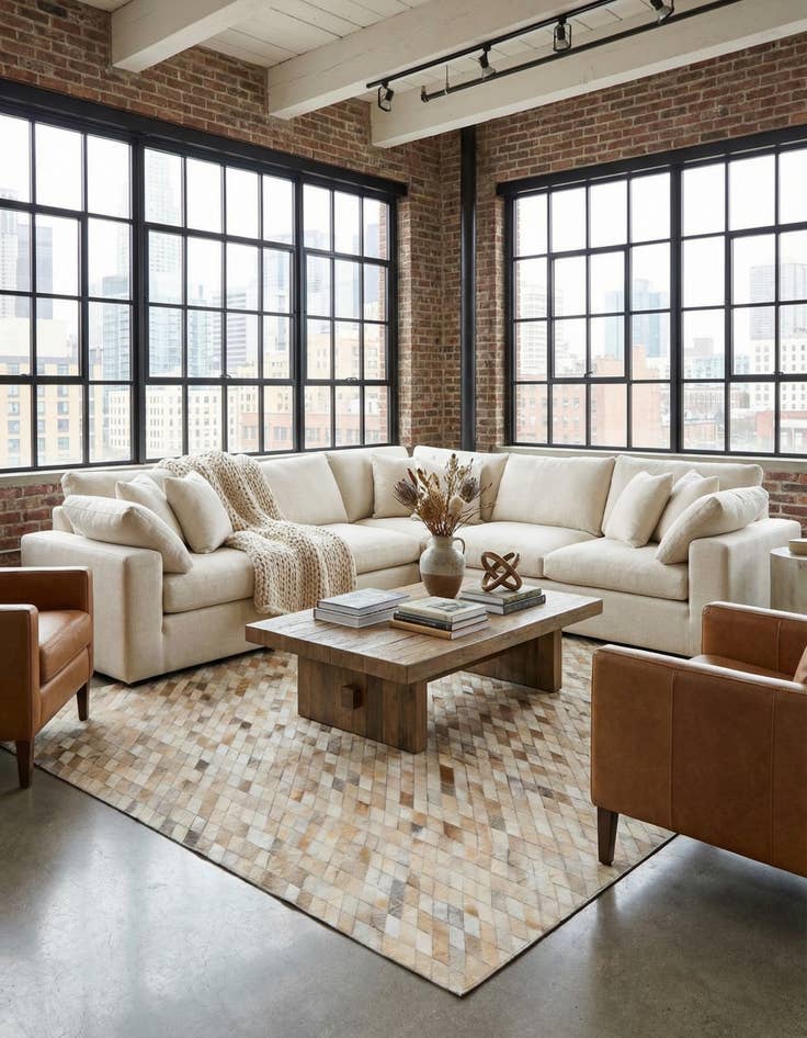 Detail image of 5' 2 x 8' Cowhide Leather Rug