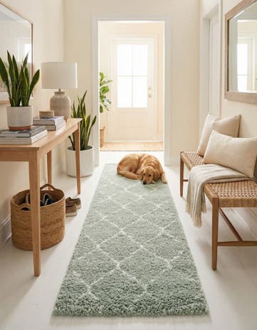 Light Green Moroccan Shag Runner Rug