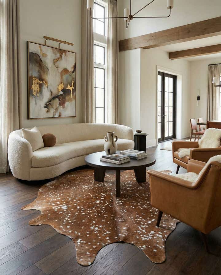 6' 7 x 7' 3 Cowhide Leather Freeform Rug