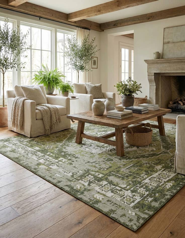 Detail image of 13' x 13'  Washable Traditional Indoor / Outdoor Square Rug