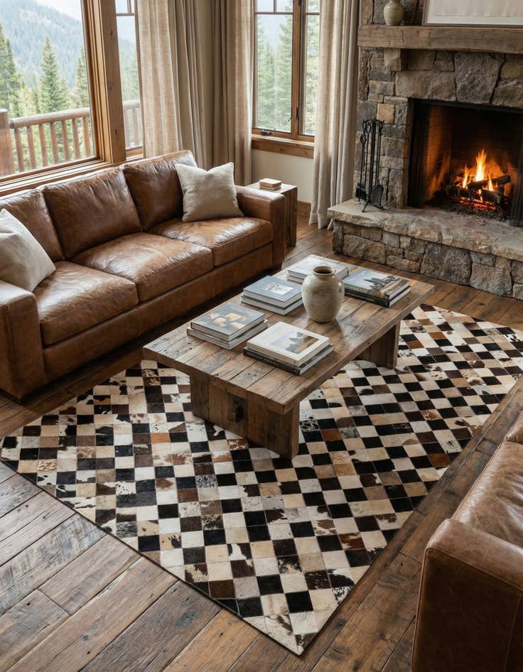 Detail image of  5' 1 x 8' Cowhide - Patchwork Rug