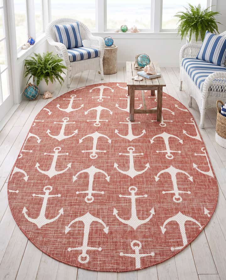 5' 3 x 8' Easy-Clean Coastal Indoor / Outdoor Oval Rug