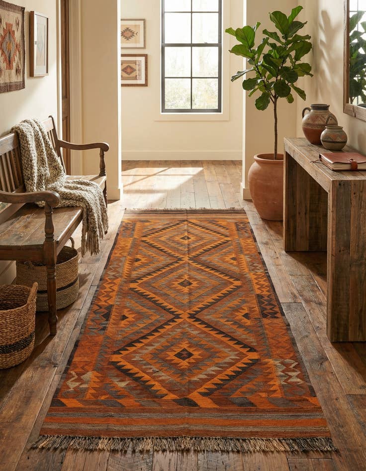 Detail image of 4' 8 x 10' 3  Hand Woven Kilim Fars Wool Runner Rug