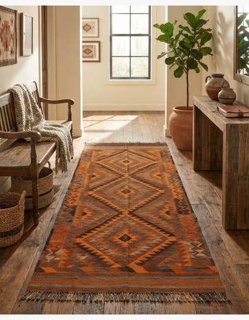 4' 8 x 10' 3 Hand Woven Kilim Fars Wool Runner Rug
