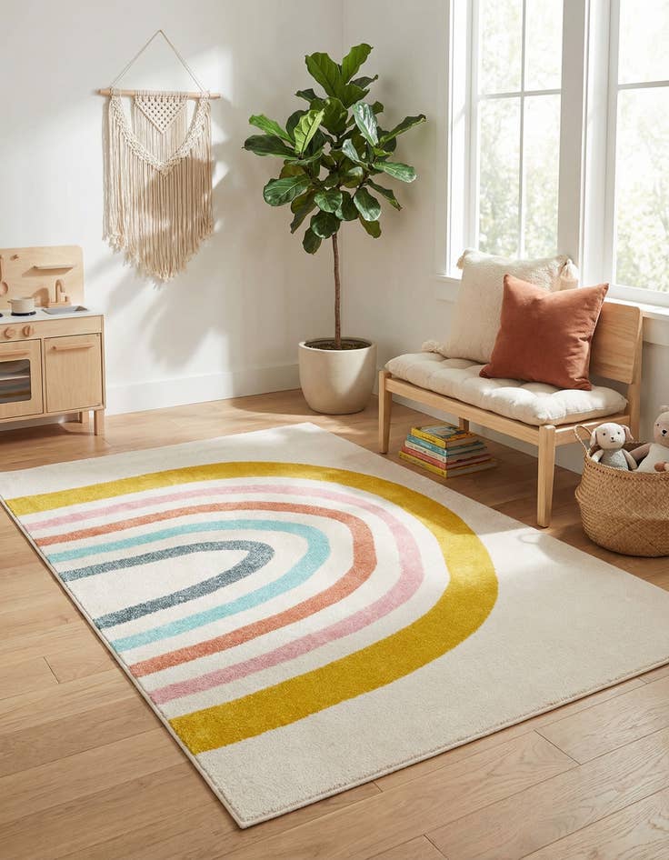 Detail image of 5' 3 x 8' Rainbow Whimsy Kids Rug