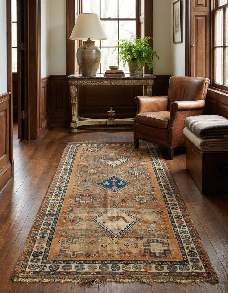 Detail image of  4' 4 x 9' 4  Hand Knotted Hamedan Persian Wool Runner Rug