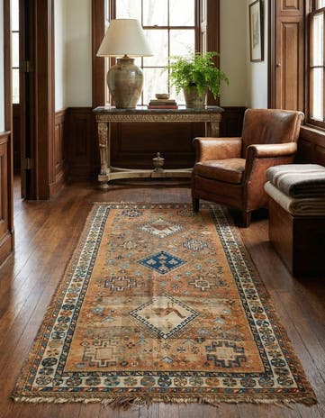 4' 4 x 9' 4 Hand Knotted Hamedan Persian Wool Runner Rug