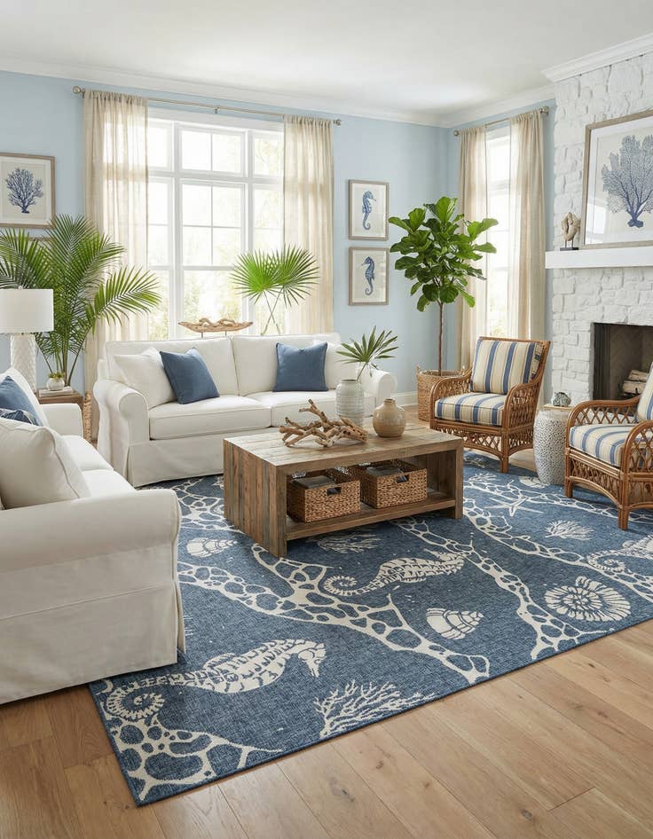 Detail image of  12' x 12'  Washable Coastal Indoor / Outdoor Square Rug