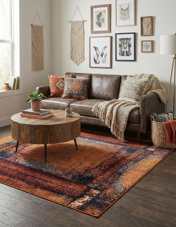 Orange Washable Hyacinth Square Rug