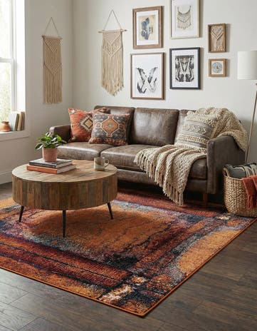 Orange Washable Hyacinth Square Rug