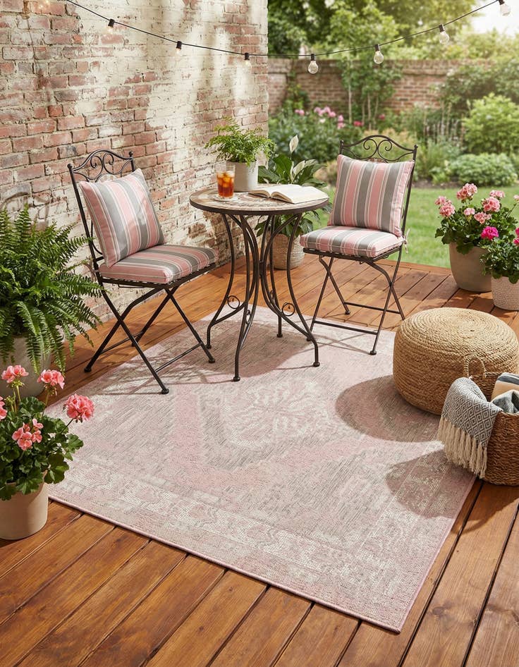 Detail image of 5' 3 x 5' 3  Washable Traditional Indoor / Outdoor Square Rug