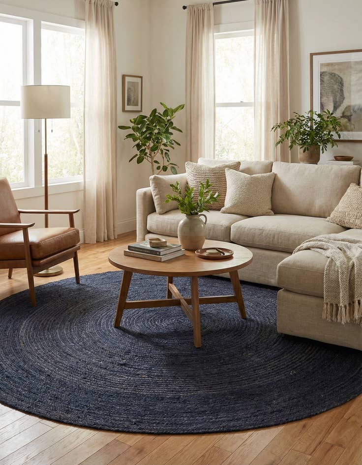 Detail image of 8' x 8'  Hand Braided Jute Round Rug