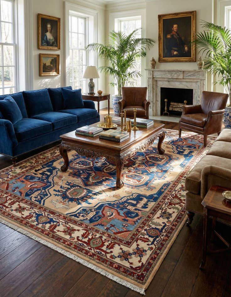 Detail image of  6' 7 x 9' 8  Hand Knotted Indo Tabriz Wool Rug