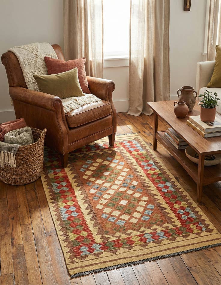 Detail image of  3' 3 x 5' 2  Hand Woven Kilim Maymana Wool Rug