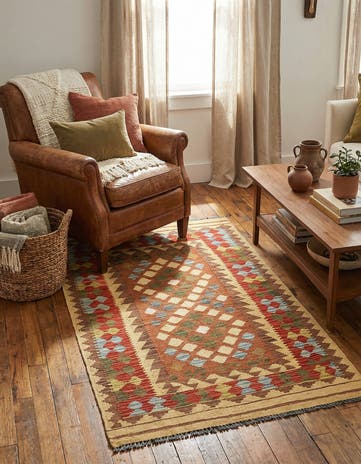 3' 3 x 5' 2 Hand Woven Kilim Maymana Wool Rug