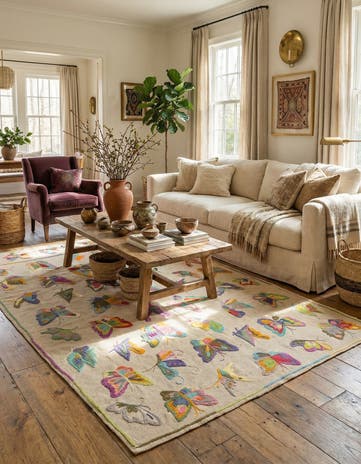 4' 9 x 6' 2 Hand Woven Kilim Suzani Wool Rug