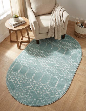Aqua Paxon Trellis Oval Rug