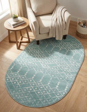 Aqua Paxon Trellis Oval Rug
