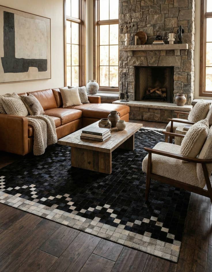 Detail image of  5' 1 x 7' 11 Cowhide - Patchwork Rug
