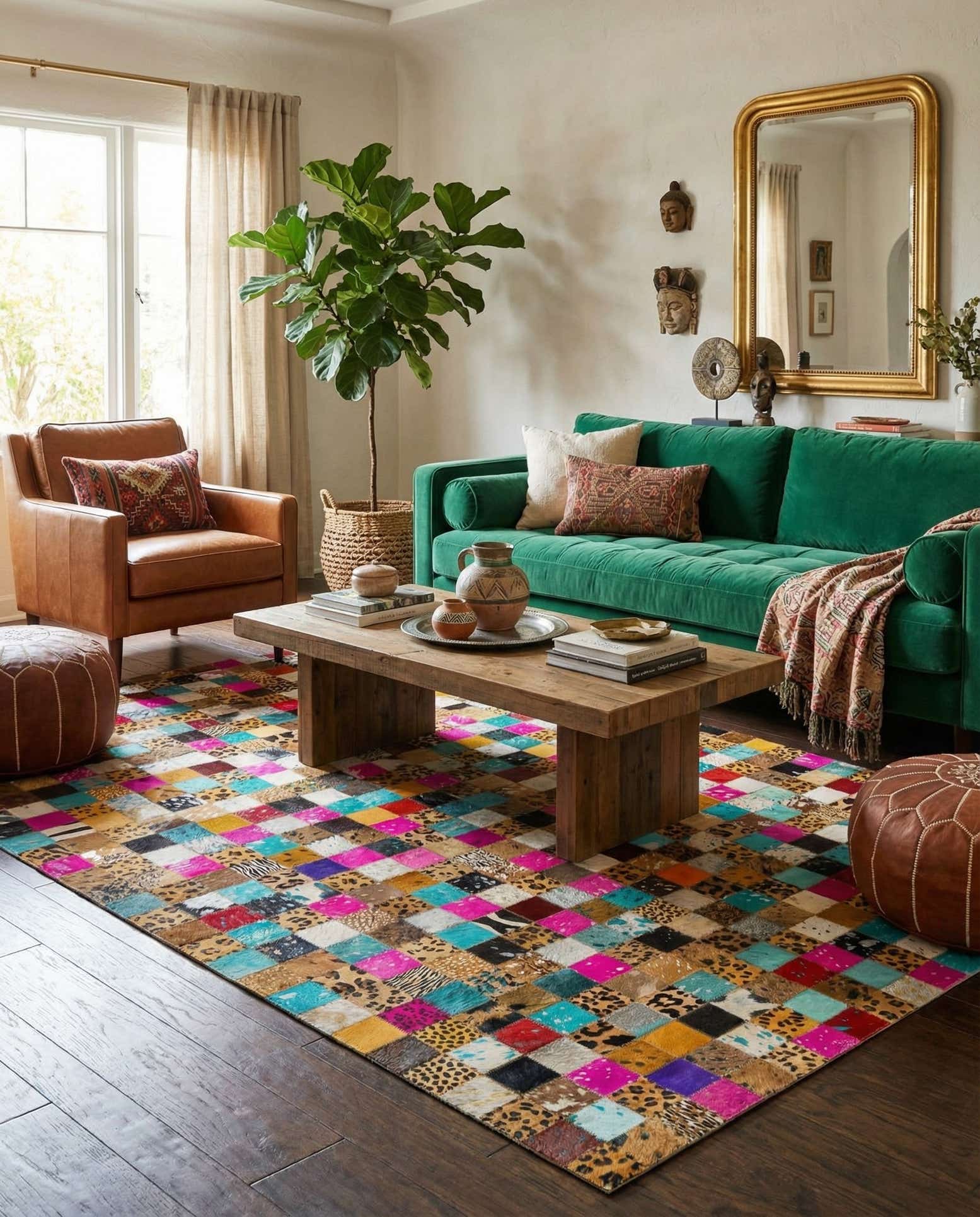 5' x 8' Cowhide Leather Rug