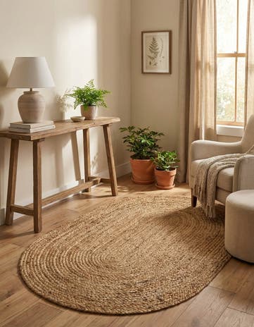 Natural Handmade Braided Jute Oval Rug