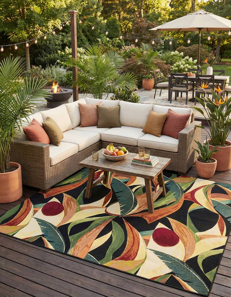 Detail image of 10' x 10'  Washable Botanical Indoor / Outdoor Square Rug