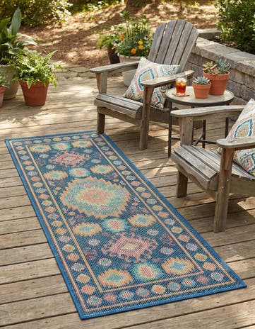 Navy Blue Easy-Clean Baja Indoor / Outdoor Runner Rug