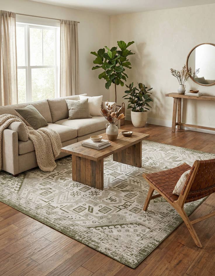 Detail image of 10' x 10'  Washable Aztec Indoor / Outdoor Square Rug