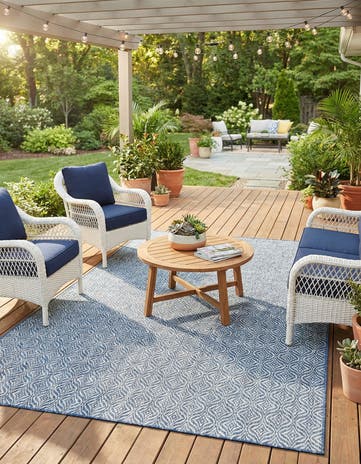 Blue Easy-Clean Lattice Indoor / Outdoor Rug