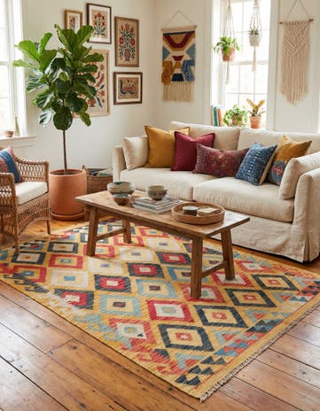 4' 2 x 5' 9 Hand Woven Kilim Maymana Wool Rug