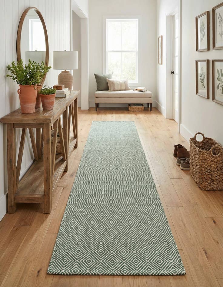 Detail image of 2' 7 x 14' 1  Hand Woven Geo Trellis Flatweave Runner Rug