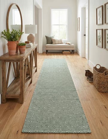 Green Hand Woven Geo Trellis Flatweave Runner Rug