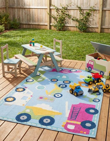 Light Blue Easy-Clean Indoor / Outdoor Rug