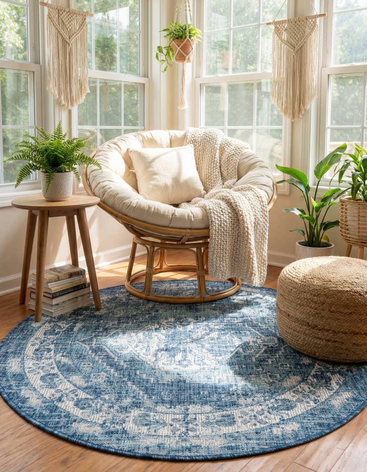 Detail image of 4' x 4'  Washable Traditional Indoor / Outdoor Round Rug