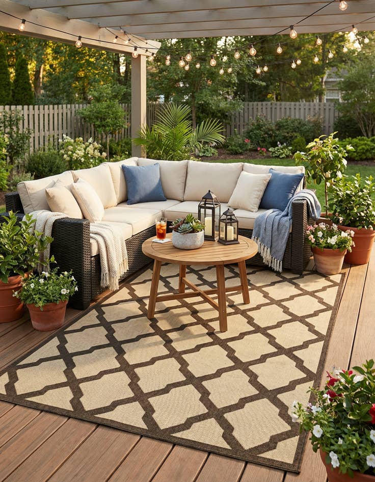 Detail image of 5' x 7' 6  Washable Trellis Indoor / Outdoor Rug