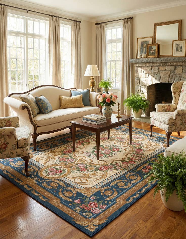 Detail image of 5' x 7'  Washable Traditional Indoor / Outdoor Rug