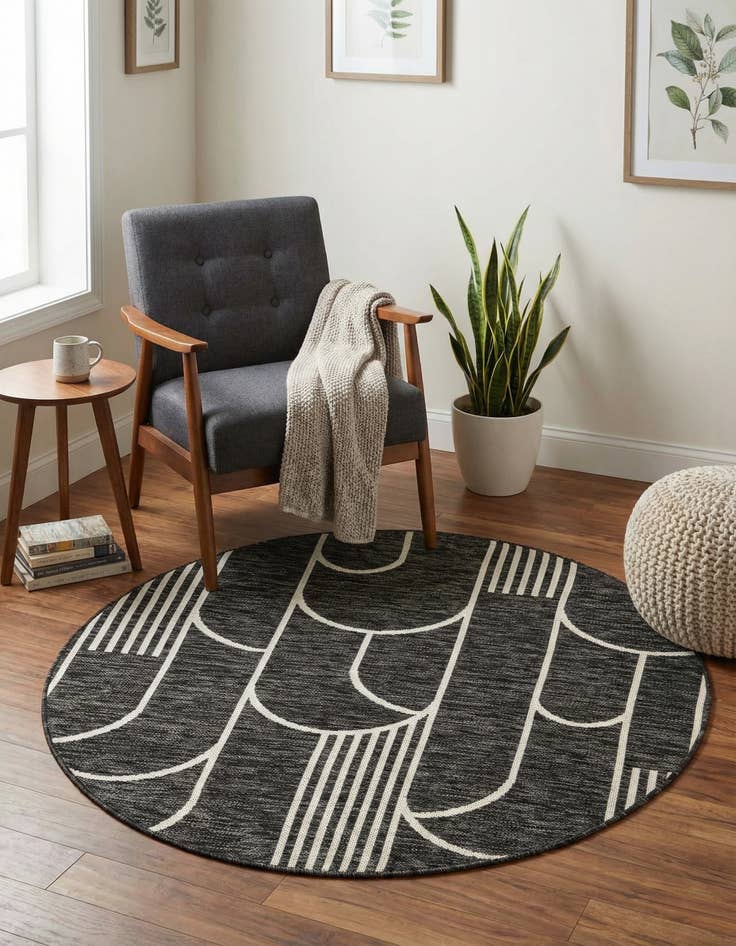 Detail image of 4' x 4' Easy-Clean Modern Indoor / Outdoor Round Rug