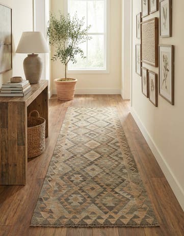 2' 9 x 9' 8 Hand Woven Kilim Maymana Wool Runner Rug