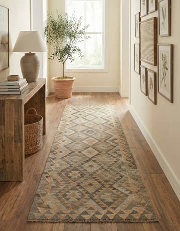 2' 9 x 9' 8 Hand Woven Kilim Maymana Wool Runner Rug