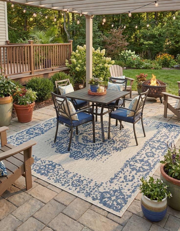 Detail image of 10' x 10'  Washable Traditional Indoor / Outdoor Square Rug
