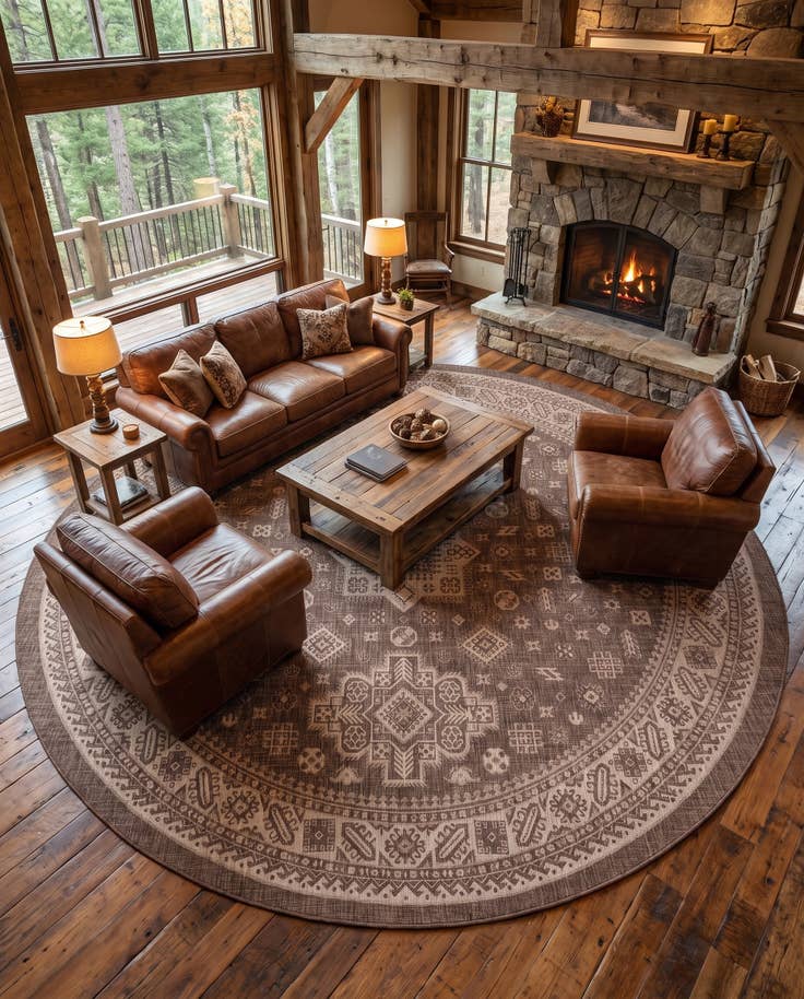 Detail image of 13' x 13' Easy-Clean Aztec Indoor / Outdoor Round Rug