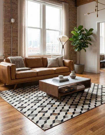 5' 3 x 7' 7 Cowhide Leather Rug