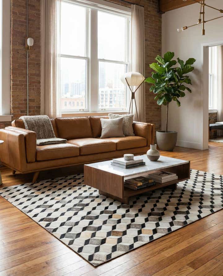 5' 3 x 7' 7 Cowhide Leather Rug