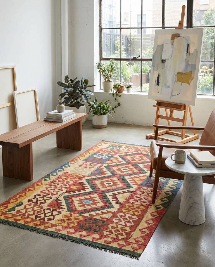 Detail image of 3' 4 x 6' 3 Hand Woven Kilim Maymana Wool Rug
