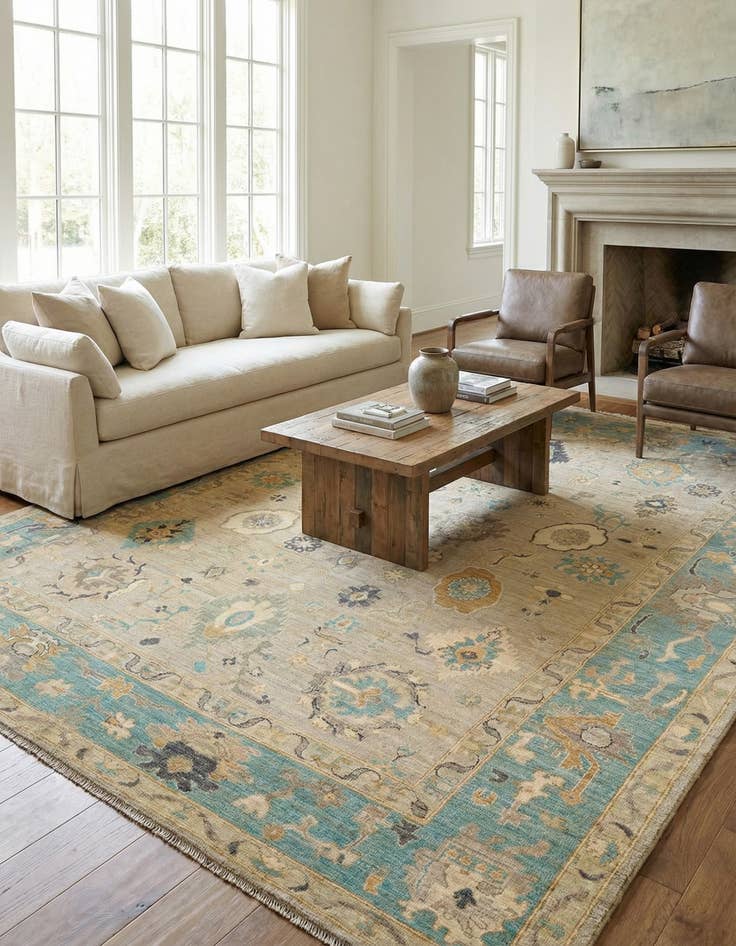 Detail image of 9' 1 x 11' 11  Hand Knotted Oushak Rug