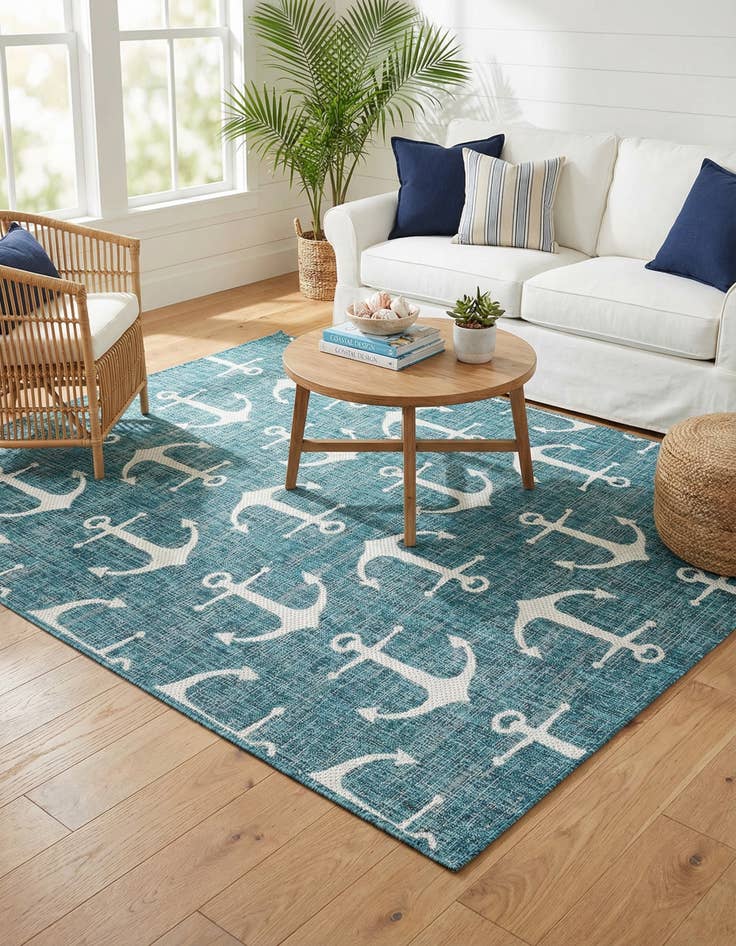 Detail image of  5' 3 x 8'  Washable Coastal Indoor / Outdoor Rug